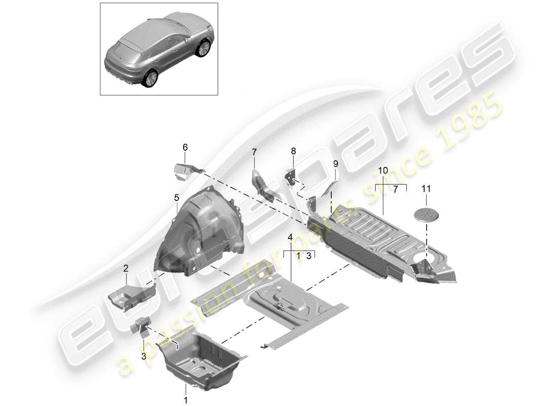 porsche 2019 (macan) bottom plate rear wheel housing part diagram