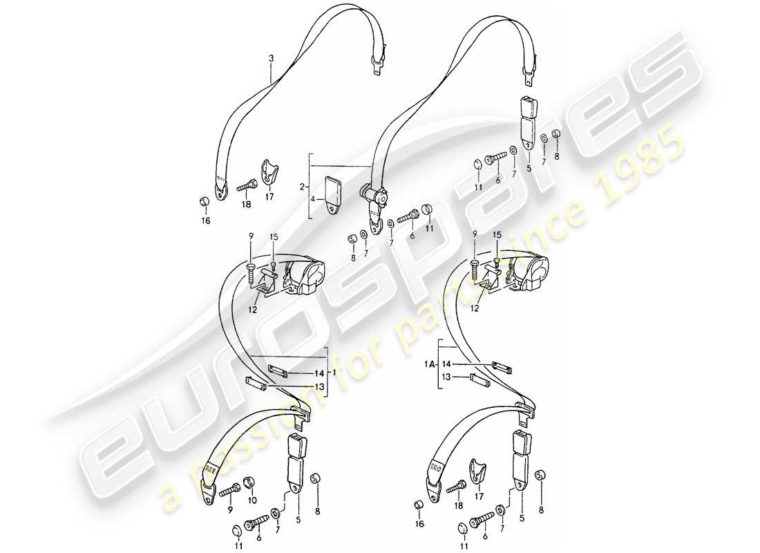porsche 1992 (964) seat belt parts diagram
