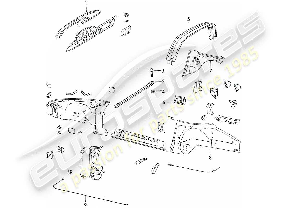 porsche 1972 (911) interior panelling part diagram
