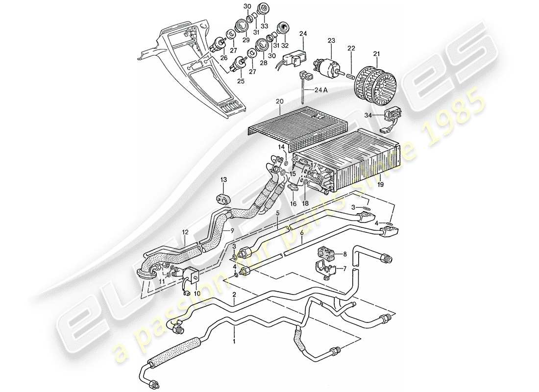 porsche 1988 (928) air conditioner - lines - auxiliary units parts diagram