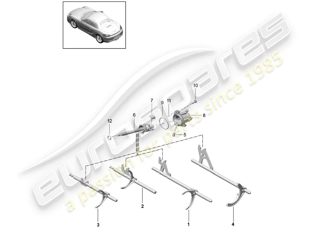 porsche 2015 (981 boxster) manual gearbox selector mechanism selector shaft parts diagram