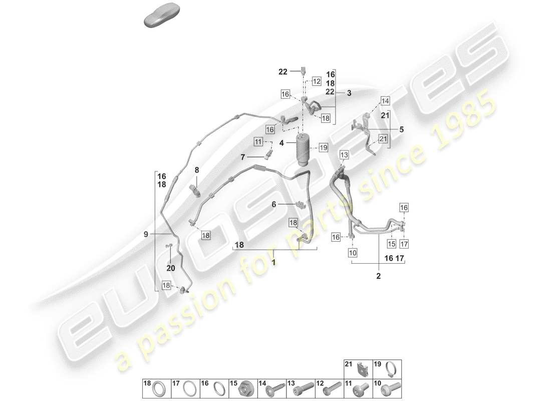 porsche 2020 (992-1) air conditioning lhd refrigerant line (expansion valve >drier) parts diagram