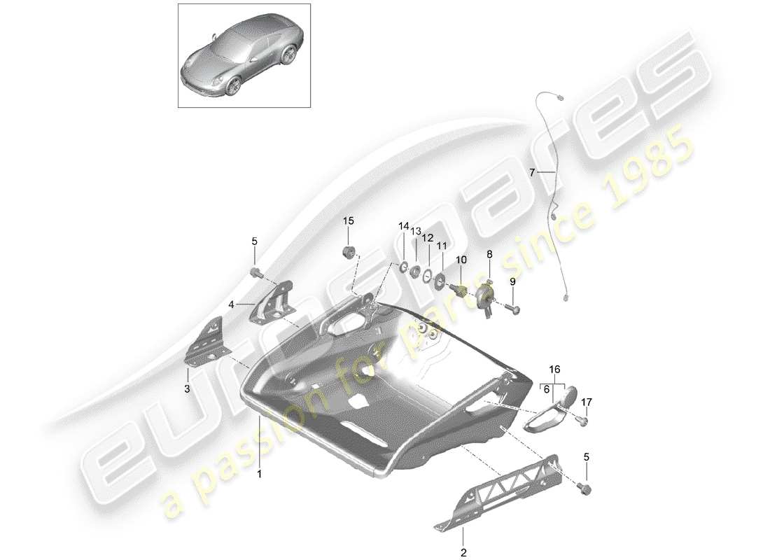 porsche 2016 (991-1) bucket seat folding seat frame accessories parts diagram