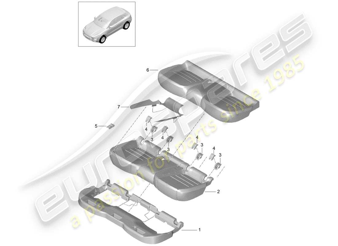 porsche 2015 (macan) foam part seat cover seat cushion part diagram