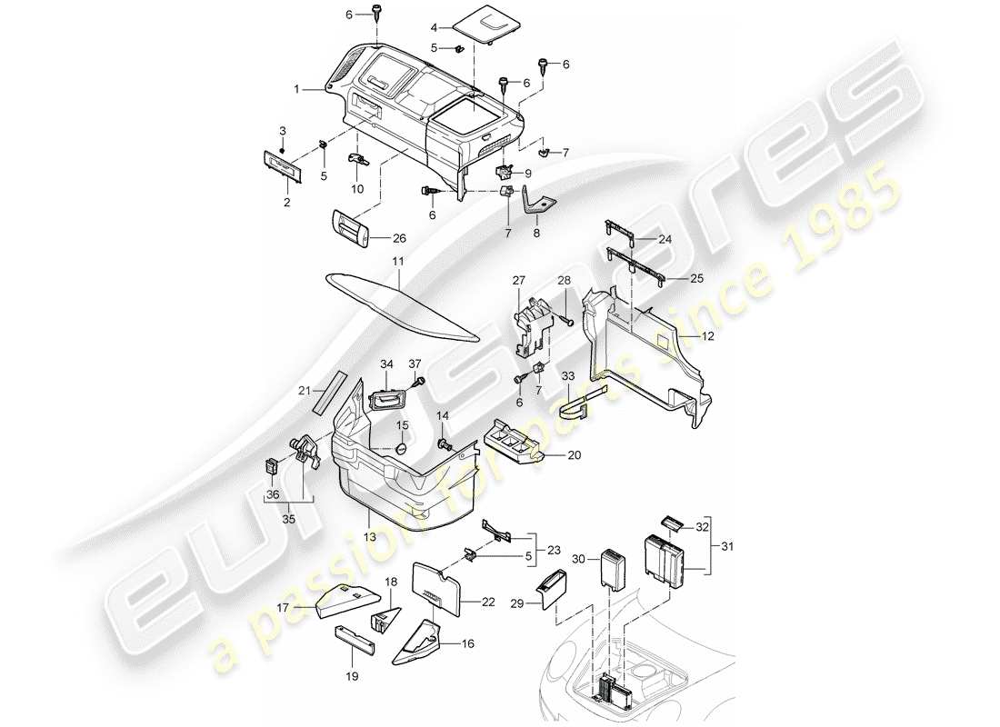 porsche 2009 997-2 turbo / gt2 luggage compartment parts diagram