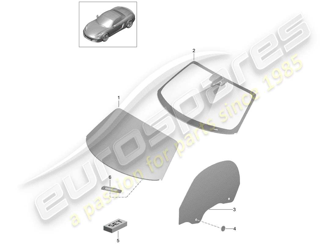porsche 2013 (981 boxster) windscreen side window parts diagram