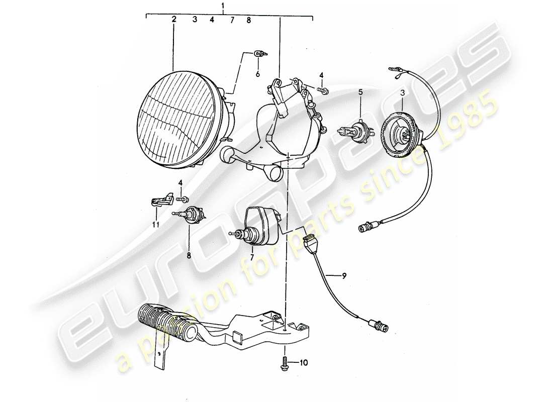 porsche 1992 (968) headlamp part diagram
