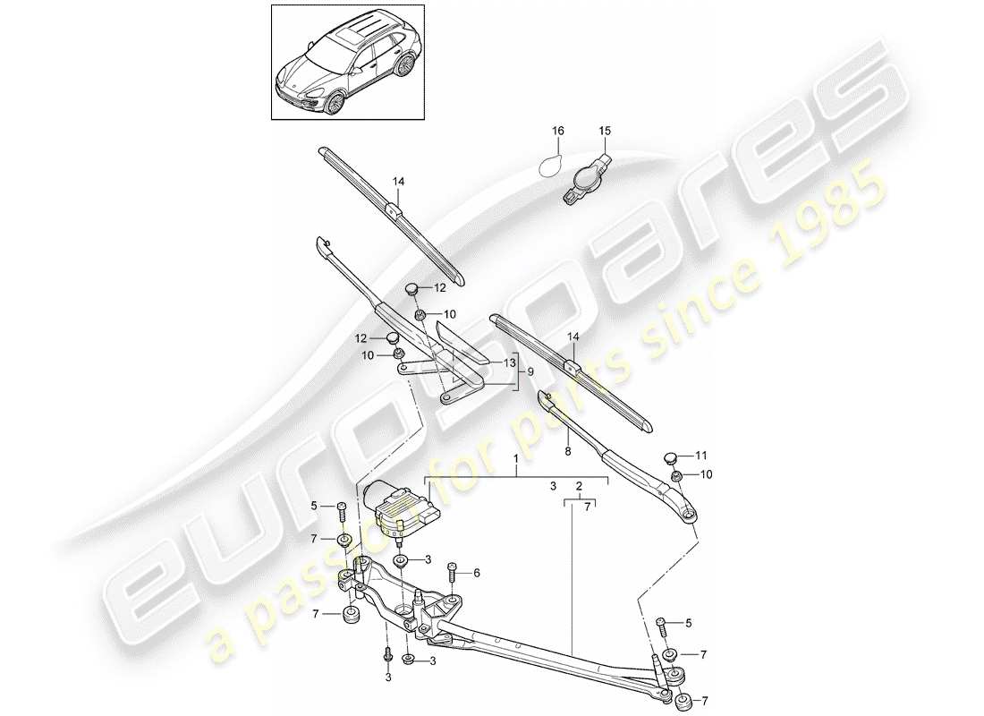 porsche 2016 (cayenne e2 92a) windscreen wiper system, compl rain sensor part diagram