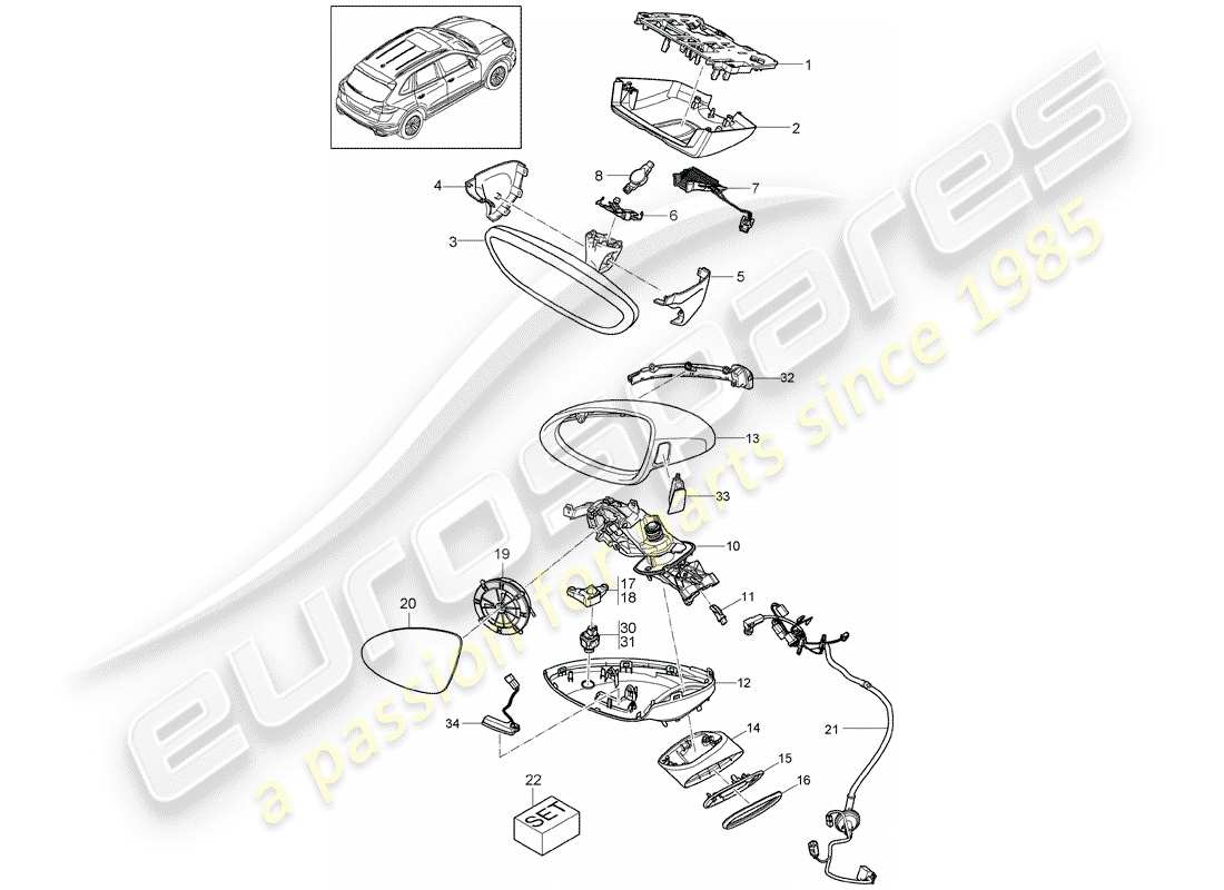 porsche cayenne e2 (2011) rear-view mirror parts diagram