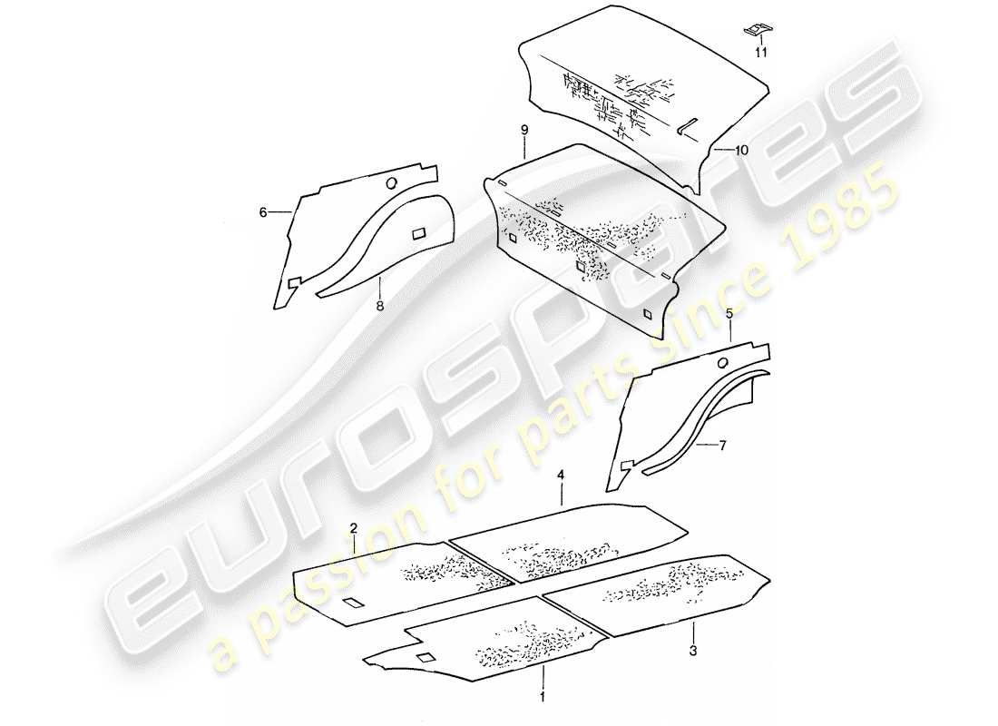 porsche 1988 (959) body shell - sound proofing 1 parts diagram