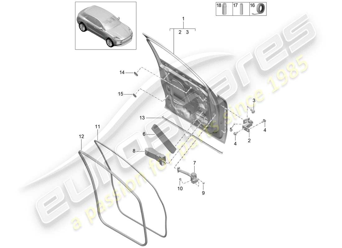 porsche 2019 (macan) door shell front accessories part diagram
