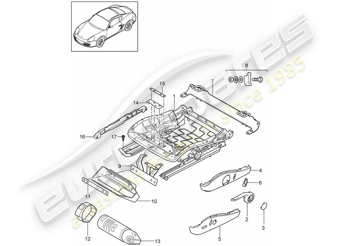 porsche 2010 (987 cayman) seat frame sports seat part diagram