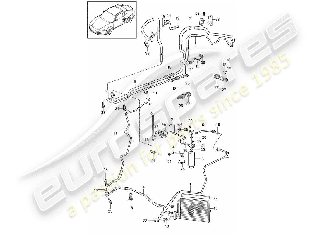 porsche 2010 (987 cayman) refrigerant circuit part diagram