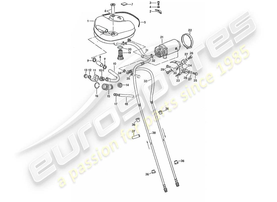 porsche 1976 (911 turbo) fuel system - for vehicles with - aluminium auxil. support part diagram