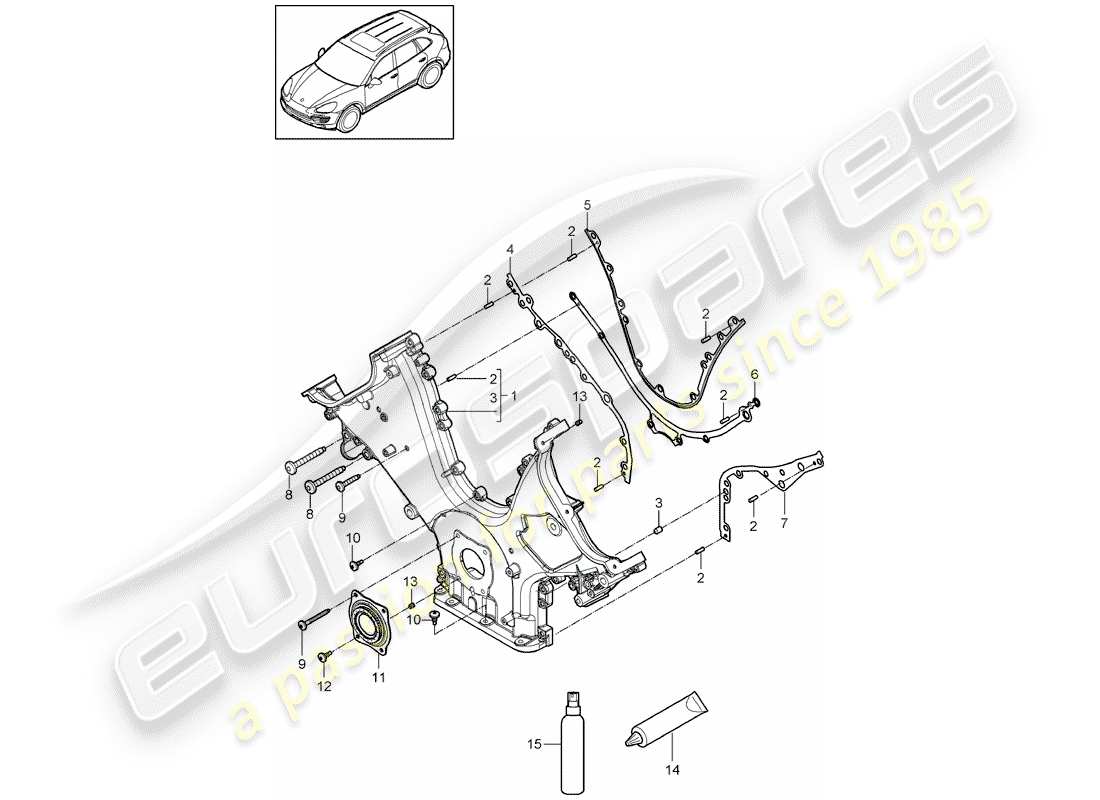 porsche 2011 (cayenne e2 92a) cover for timing chain sealing flange part diagram