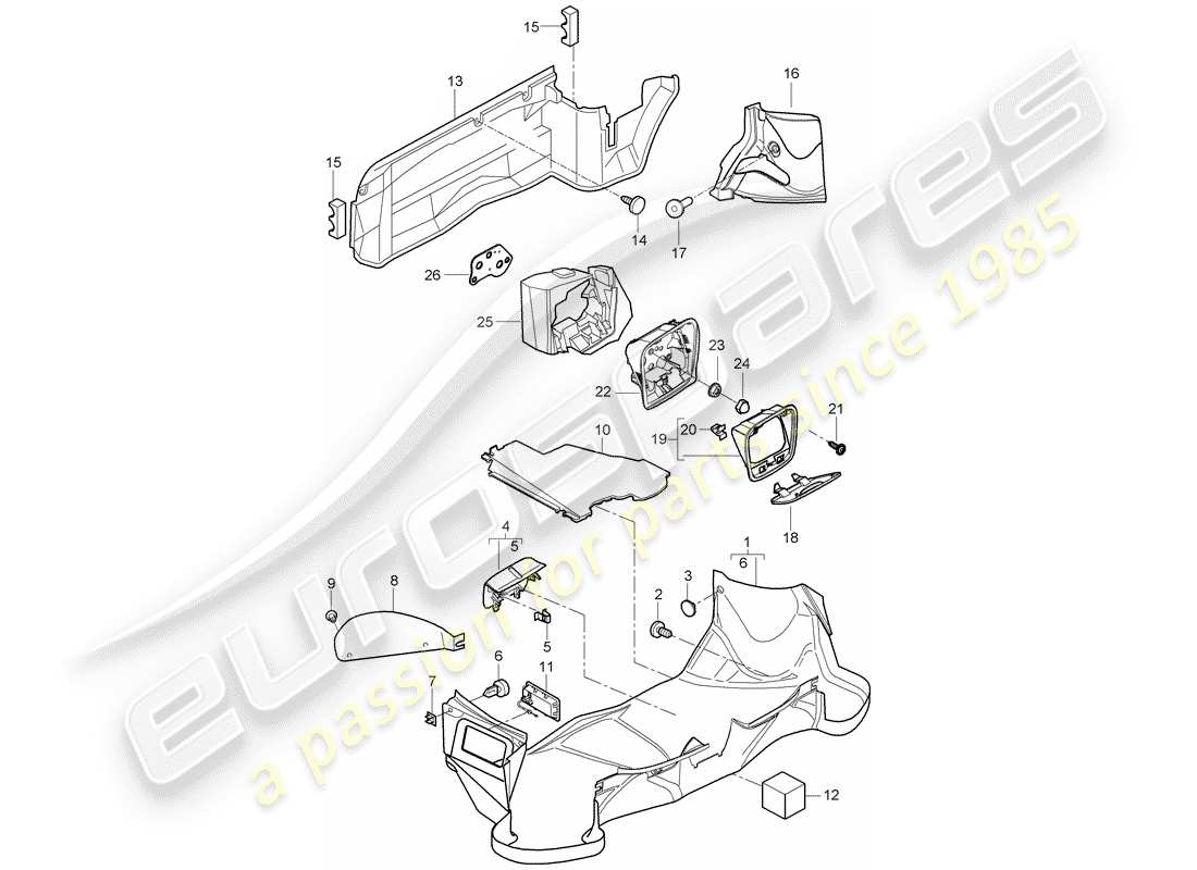 porsche 2005 (987 boxster) luggage boot trims rear parts diagram