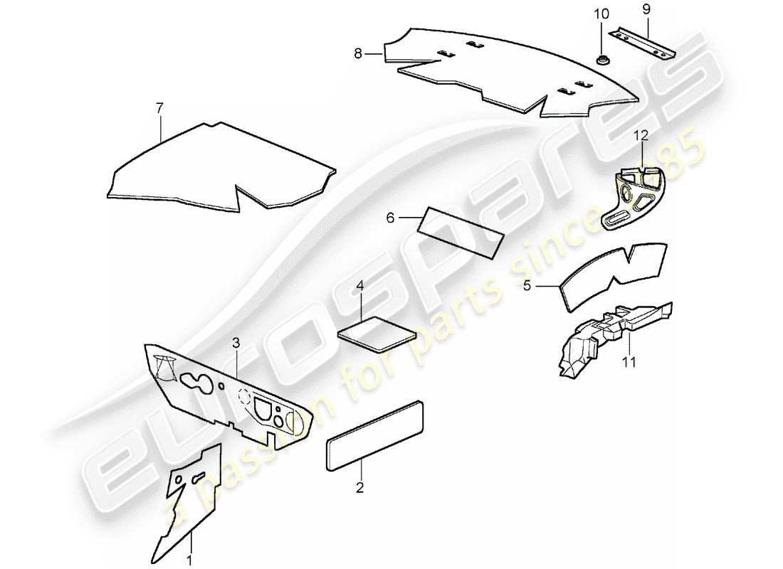 porsche 2002 (996 turbo / gt2) body shell - sound proofing 1 part diagram
