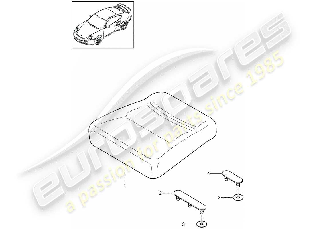 porsche 2011 (997-2 turbo / gt2 rs) back seat cushion parts diagram