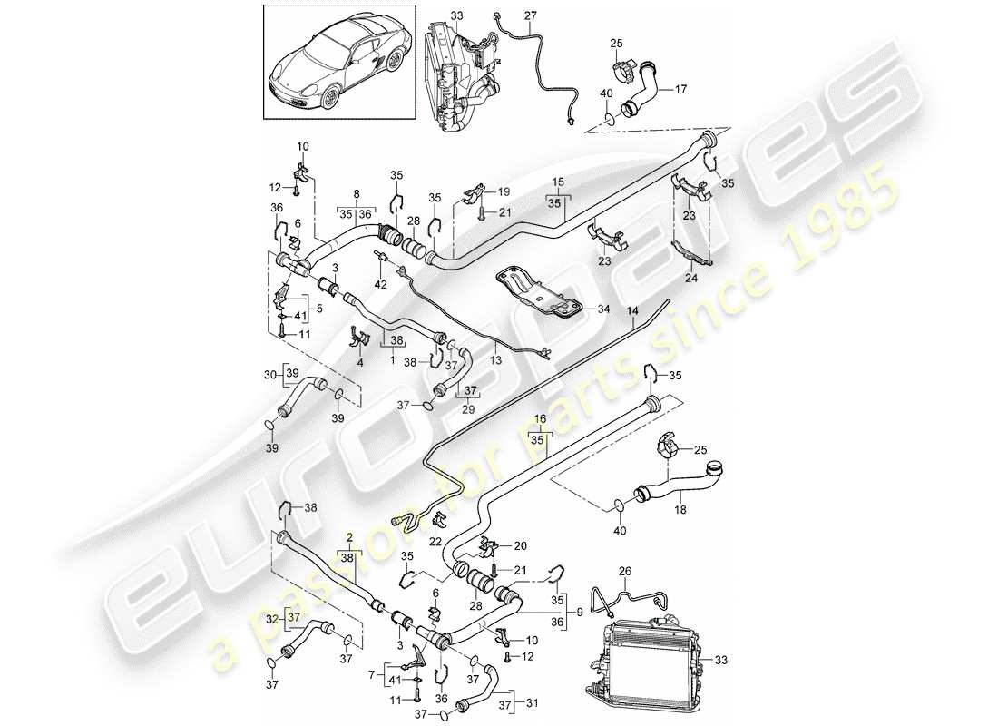 porsche 2009 (987 cayman) cooling system 2 part diagram