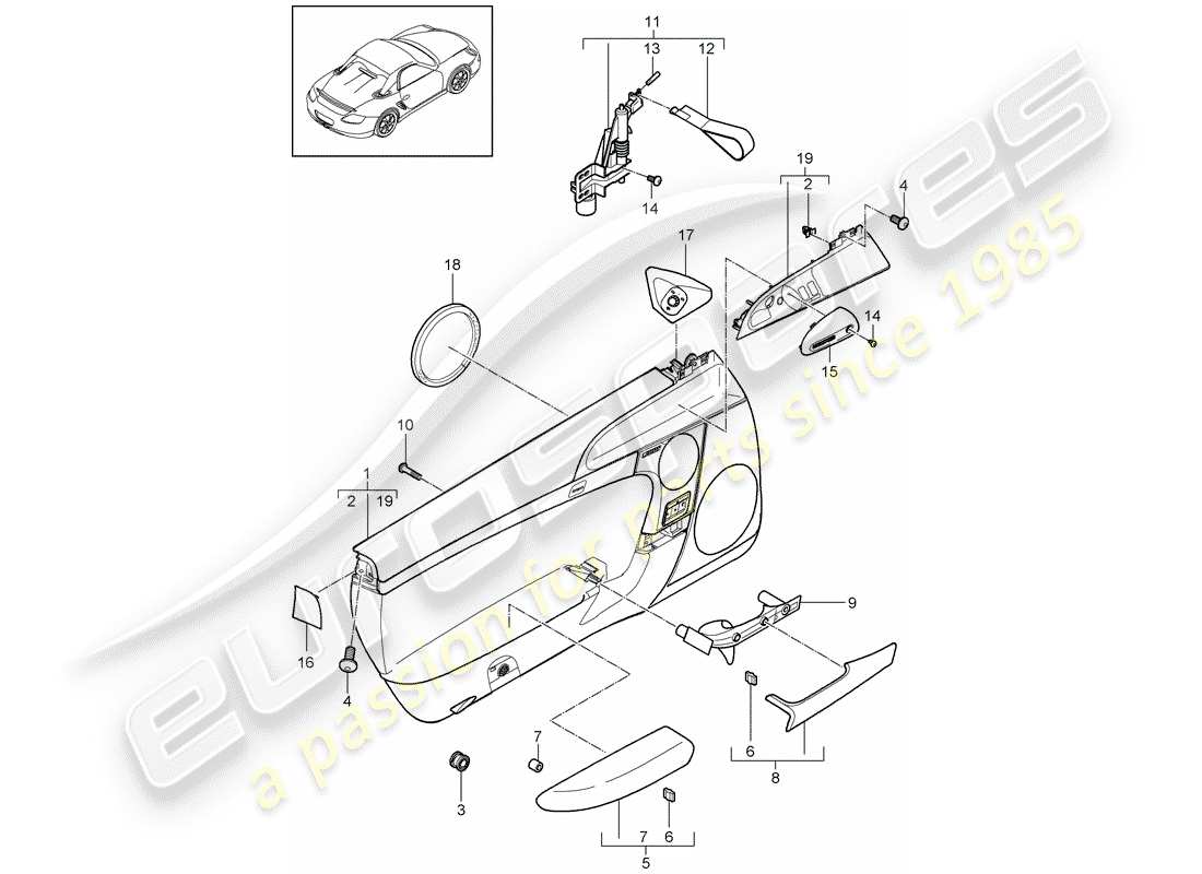 porsche 2012 (987 cayman) door panel accessories part diagram