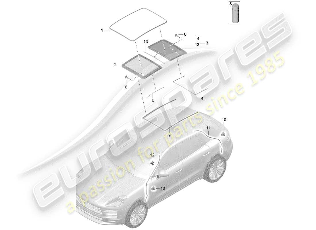porsche 2019 (macan) glass roof accessories cover water drainage hose part diagram