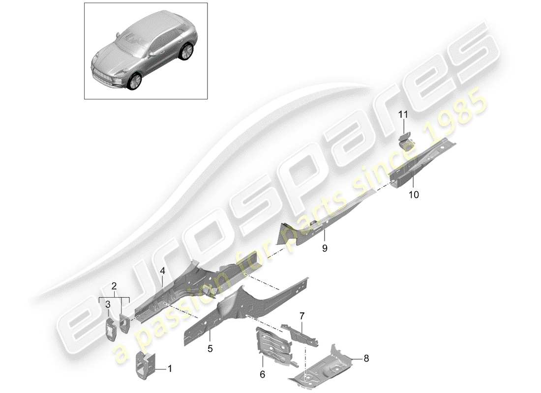 porsche 2019 (macan) front end front side member part diagram