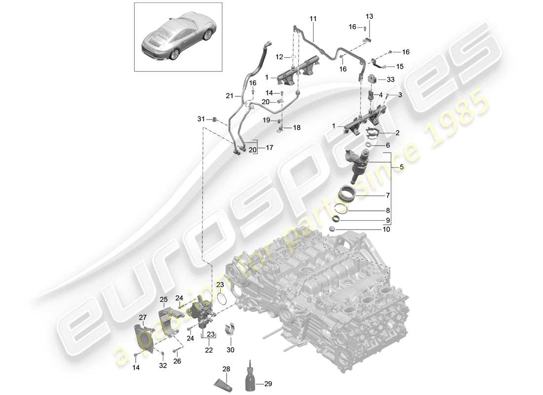 porsche 2014 (991-1 turbo) fuel collection pipe high pressure pump part diagram