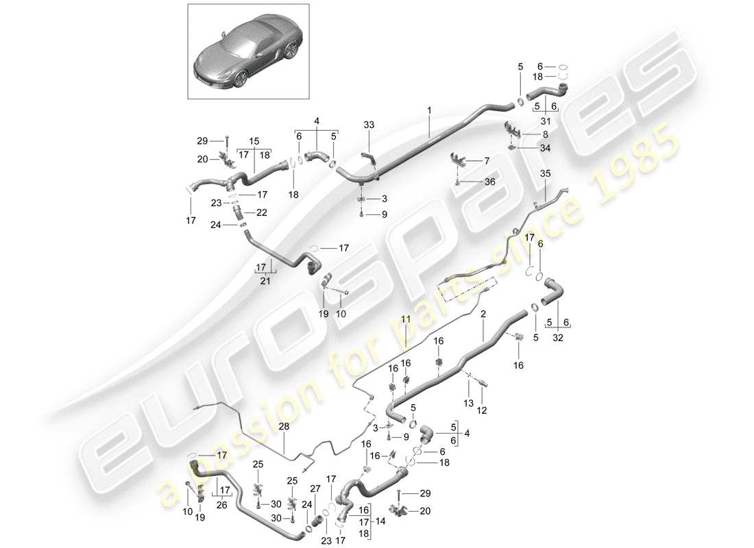 porsche 2013 (981 boxster) coolant cooling system 1 parts diagram