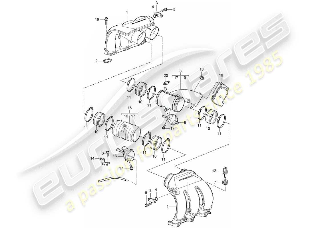 porsche 2008 (987 boxster) intake air distributor parts diagram