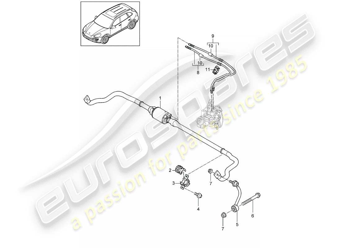 porsche 2012 (cayenne e2 92a) anti-roll bar hose part diagram