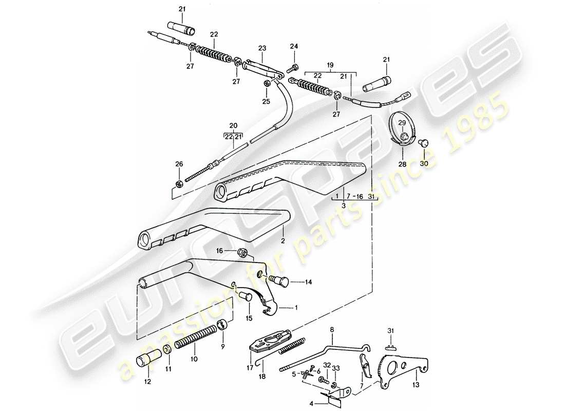 porsche 1989 (944) hand brake lever parts diagram
