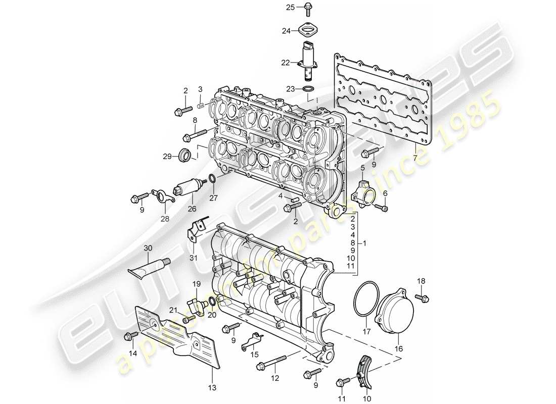 porsche 2009 997-2 turbo / gt2 camshaft housing parts diagram