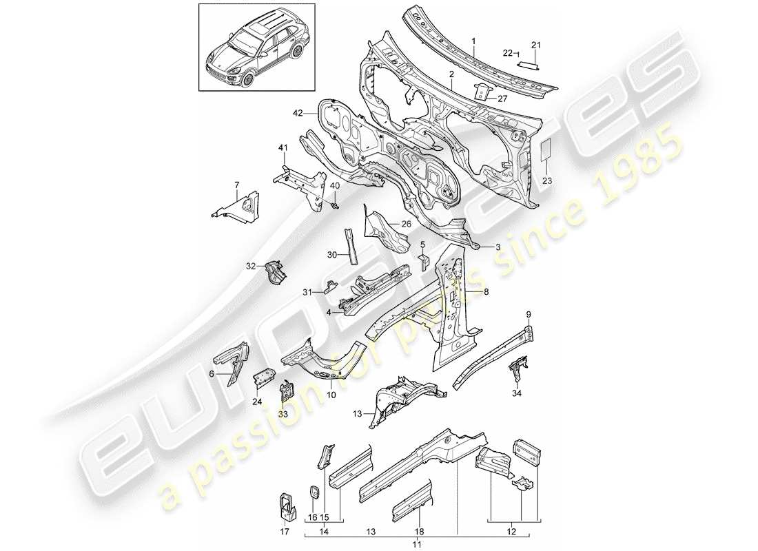 porsche 2012 (cayenne e2 92a) front end 2nd generation individual parts d - mj 2015>> part diagram