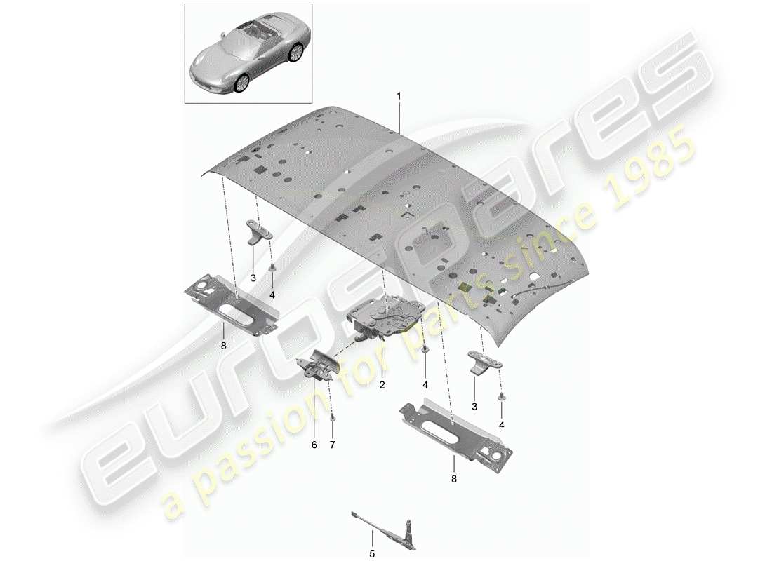 porsche 2014 (991-1) top frame front roof frame catch parts diagram
