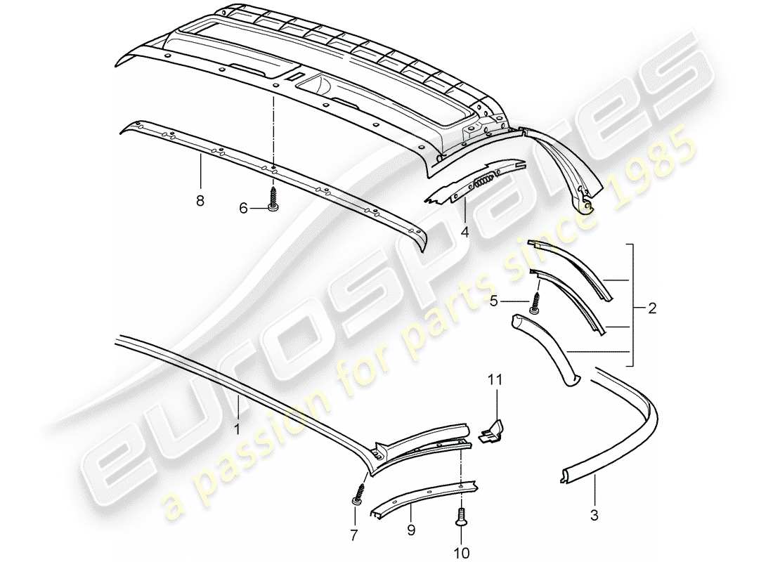 porsche 2011 (987 boxster) convertible top seal parts diagram