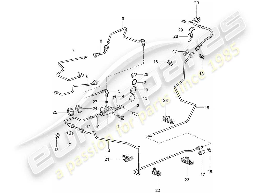 porsche 2006 (987 boxster) hydraulic coupling actuation clutch master cylinder hydraulic clutch pipe parts diagram