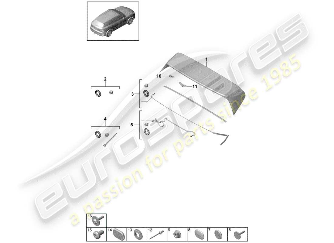 porsche 2019 (cayenne e3 9ya/9yb) rear spoiler parts diagram