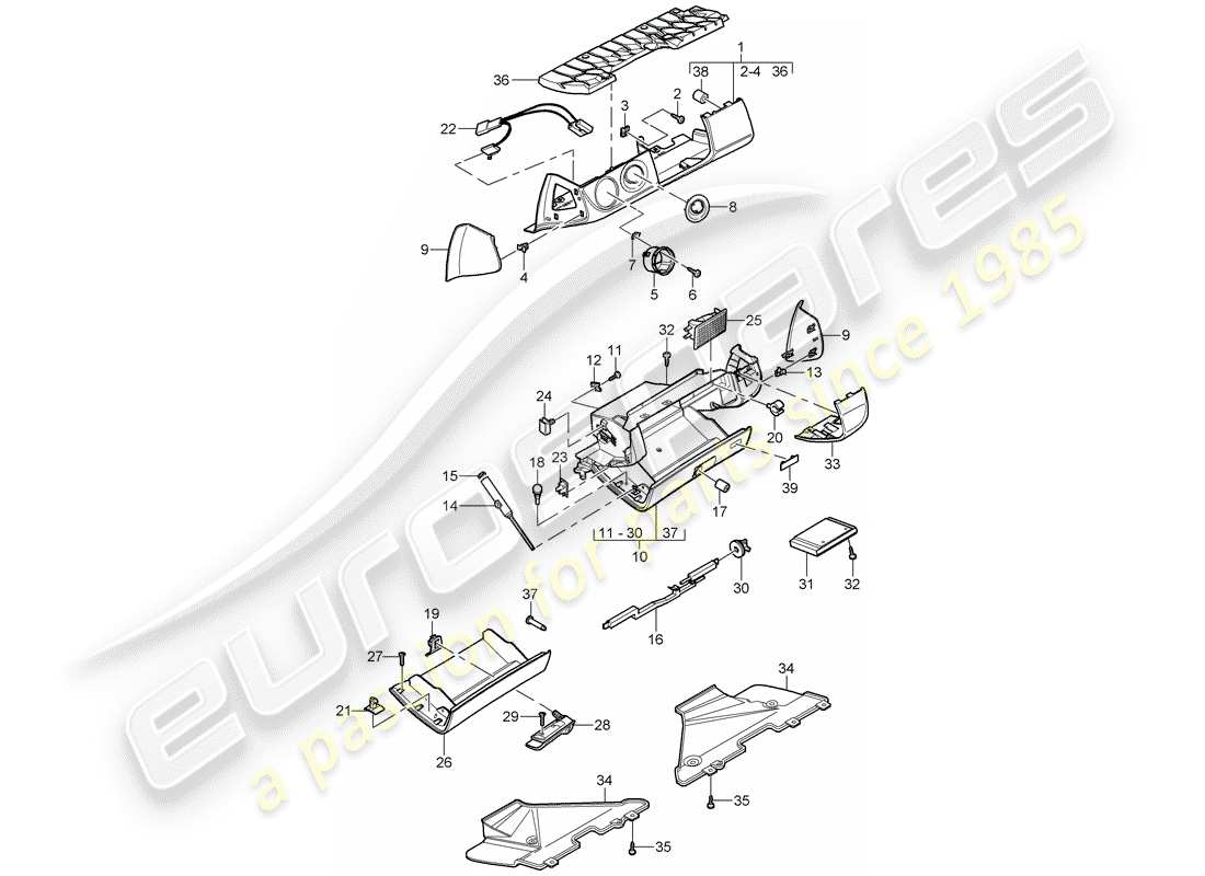 porsche 2012 (997-2) glove box parts diagram