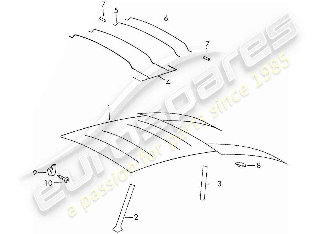 porsche 1971 (911) interior equipment - roof part diagram