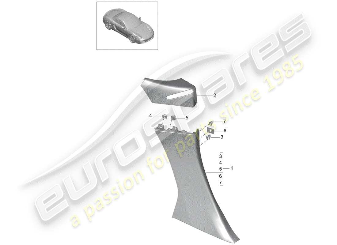 porsche 2015 (981 boxster) side panel trim b-pillar parts diagram