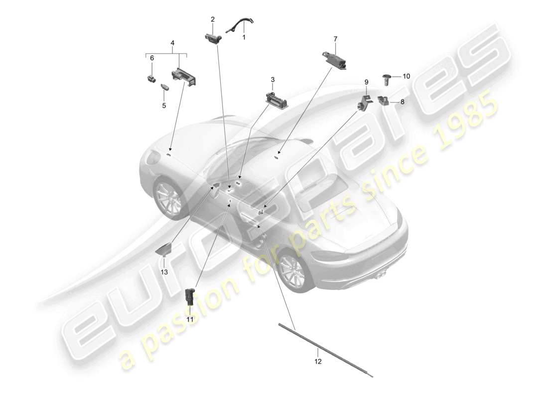 porsche 2017 (718 boxster) interior lighting door warning light footwell light luggage compartment lamp glove box light light exterior mirror parts diagram