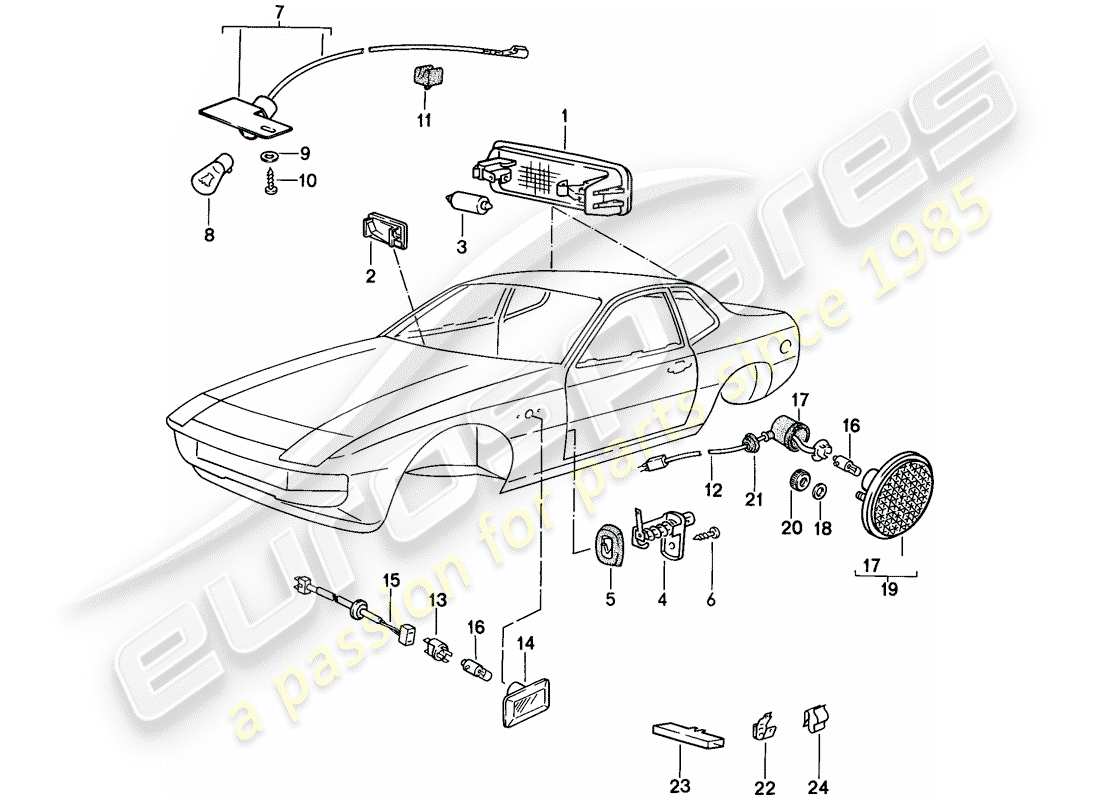 porsche 1986 (924s) interior light - turn signal repeater parts diagram
