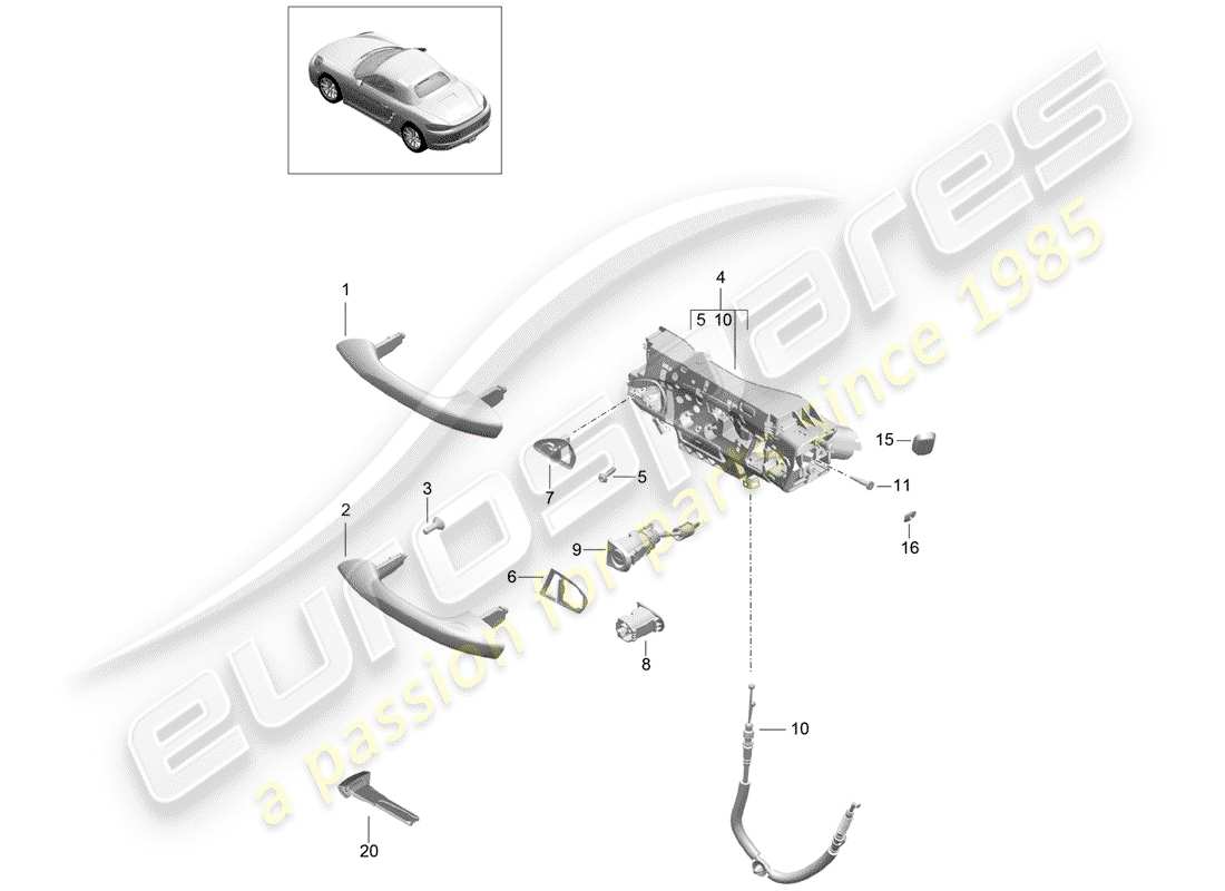 porsche 2018 (718 boxster) door handle, exterior parts diagram
