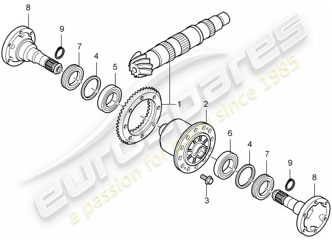 porsche 2001 (996) differential - rear axle part diagram