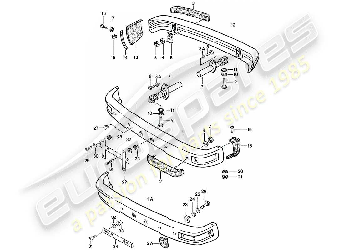porsche 1987 (924s) bumper - with: - buffer part diagram