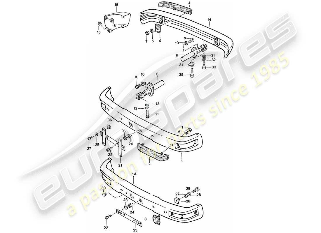 porsche 1987 (944) bumper - with: - buffer parts diagram