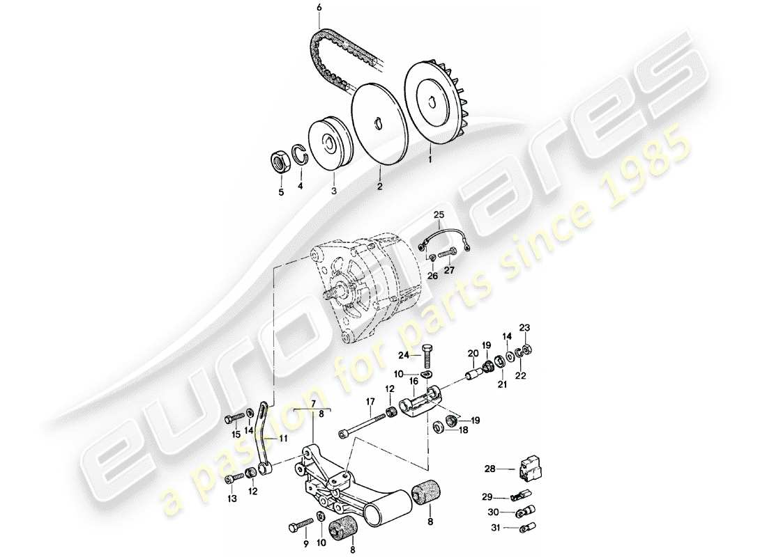 porsche 1984 (924) fasteners - alternator part diagram