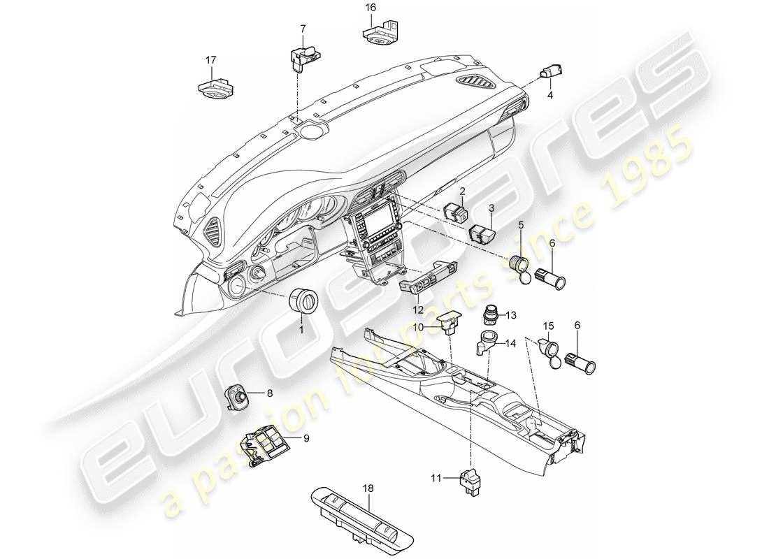porsche 2011 (997-2 gt3) switch parts diagram