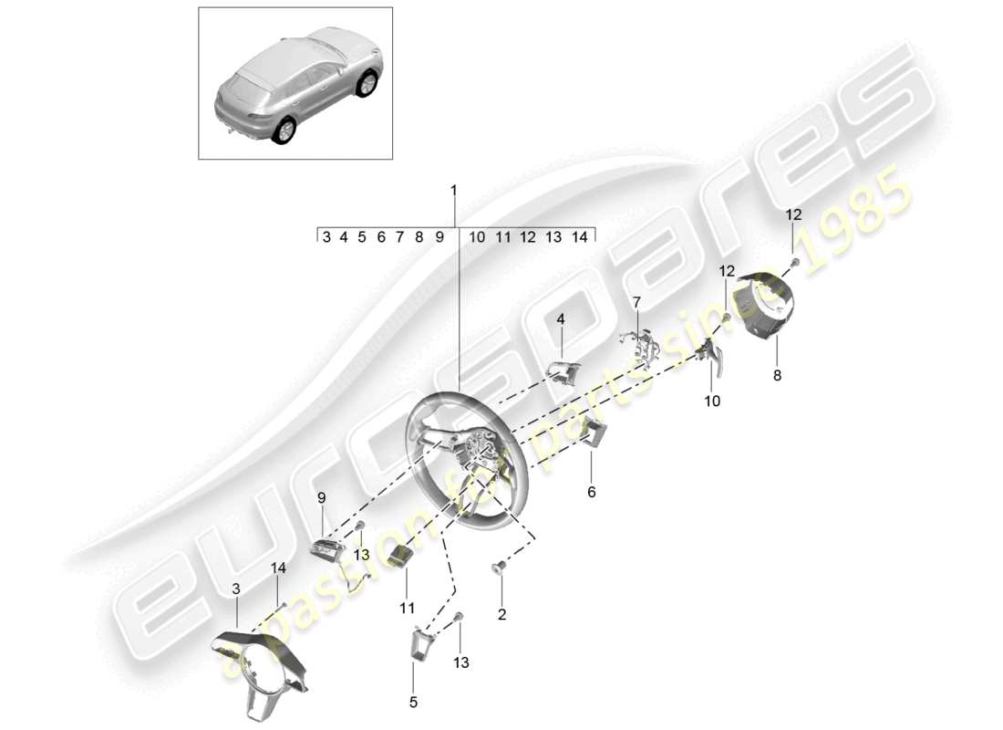 porsche 2014 (macan) steering wheel parts diagram
