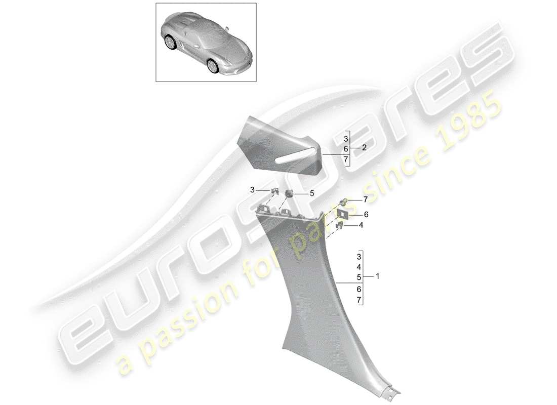 porsche 2016 (981 boxster spyder) trims b-pillar parts diagram
